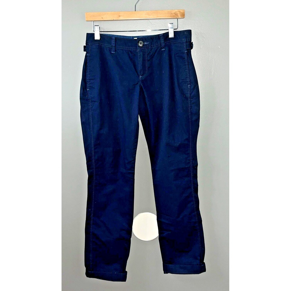 Old Navy Cotton Chino Pants Womens 2 Flat Front Blue Pockets Side-Button Detail